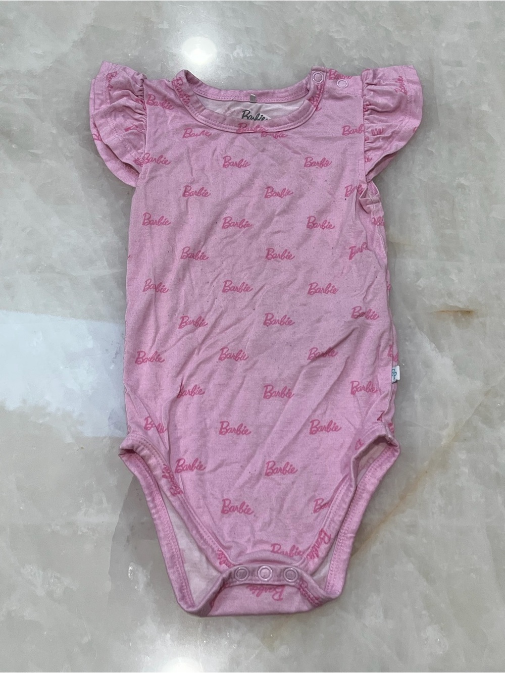 Posh Peanut Pink Barbie Logo Flutter-Sleeve One-Piece